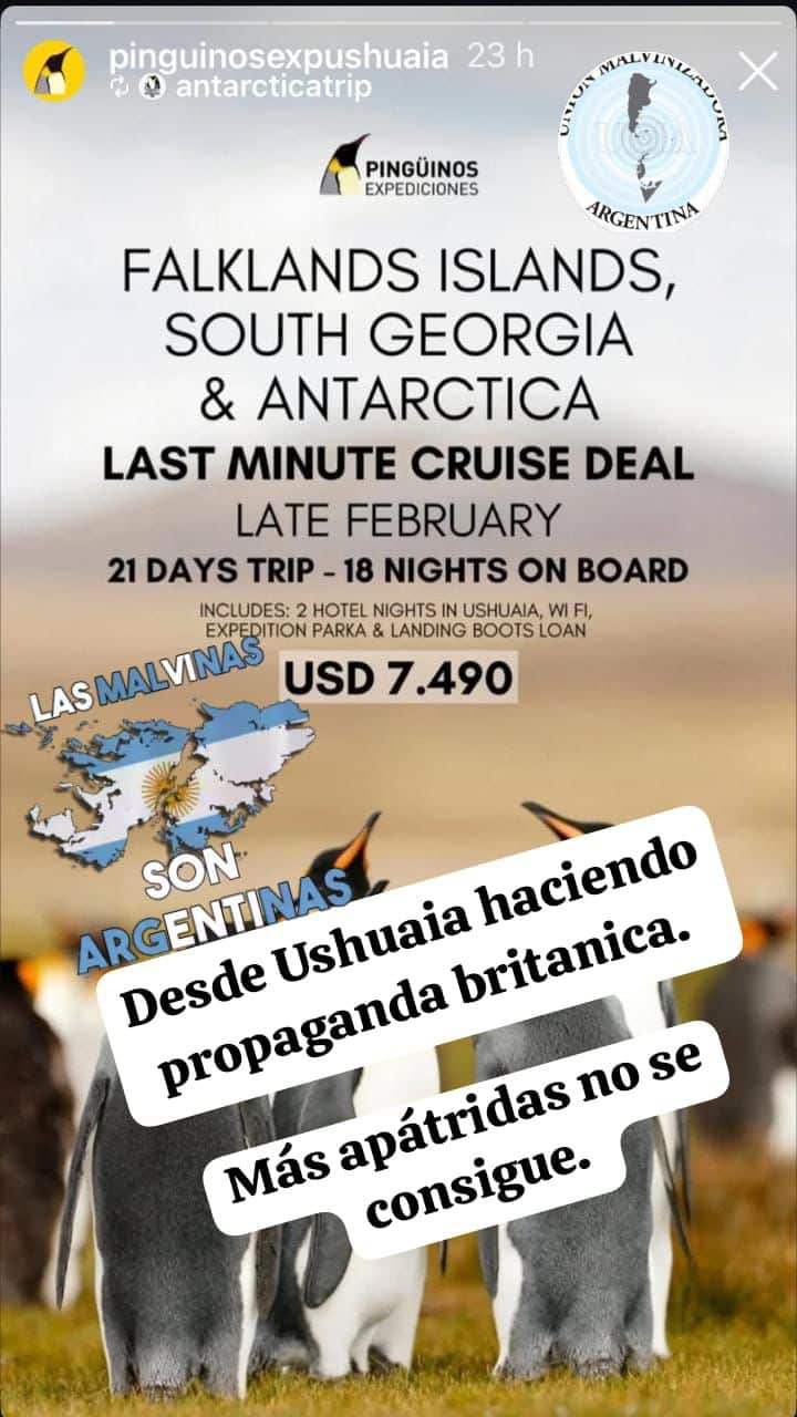 Agencia de Ushuaia promociona viaje en crucero a Malvinas con el nombre «Falklands»